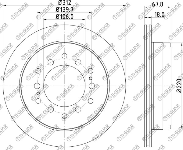 Диск тормозной левый TG-BDP0002/42431-60200 *Ti•GUAR (перфорированный)